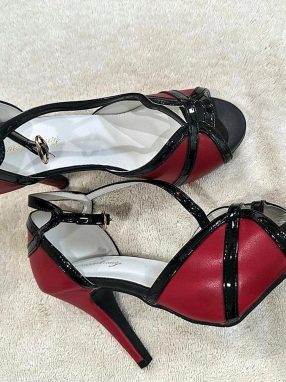 Red & Black Ankle Strap Heels Like New
